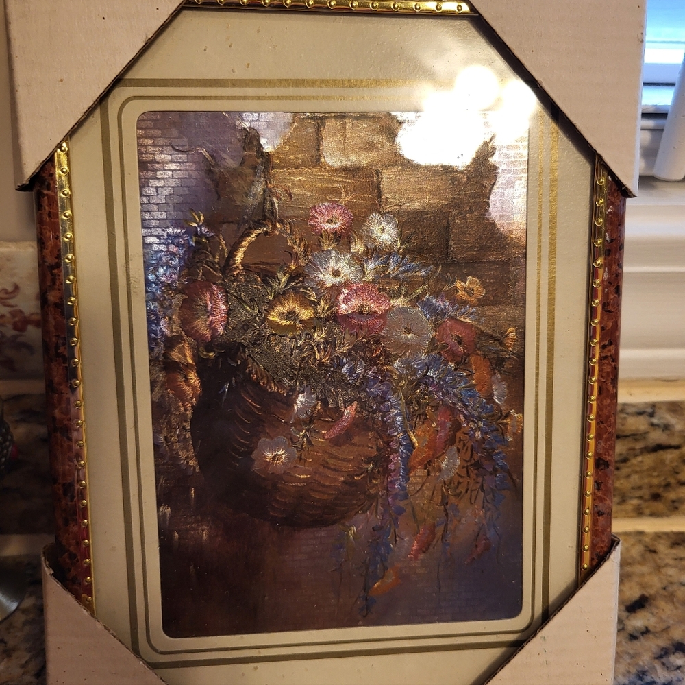 Floral Foil 8 X 6 Inch Basket Wall Art
